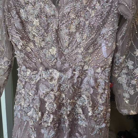 Mac Duggal EMBELLISHED ILLUSION LONG SLEEVE A LINE GOWN. Style# 20402 Lavender - Picture 12 of 14